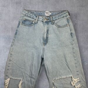 Princess Polly Mid-Rise Wide Leg Distressed Cropped Light Wash Ripped Jeans Sz:4